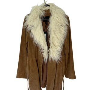 Women's Paige Faux Shearling and Genuine Suede Jacket, Size Large, Brown